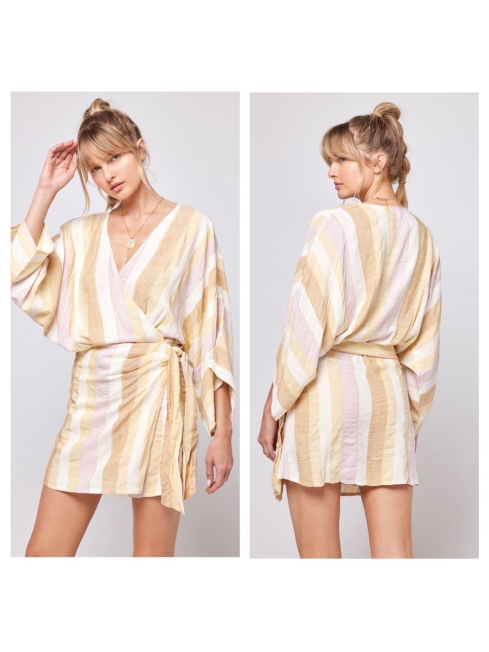 l*space Pfeiffer Wrap Dress Golden Days Stripe $145. Excellent XS